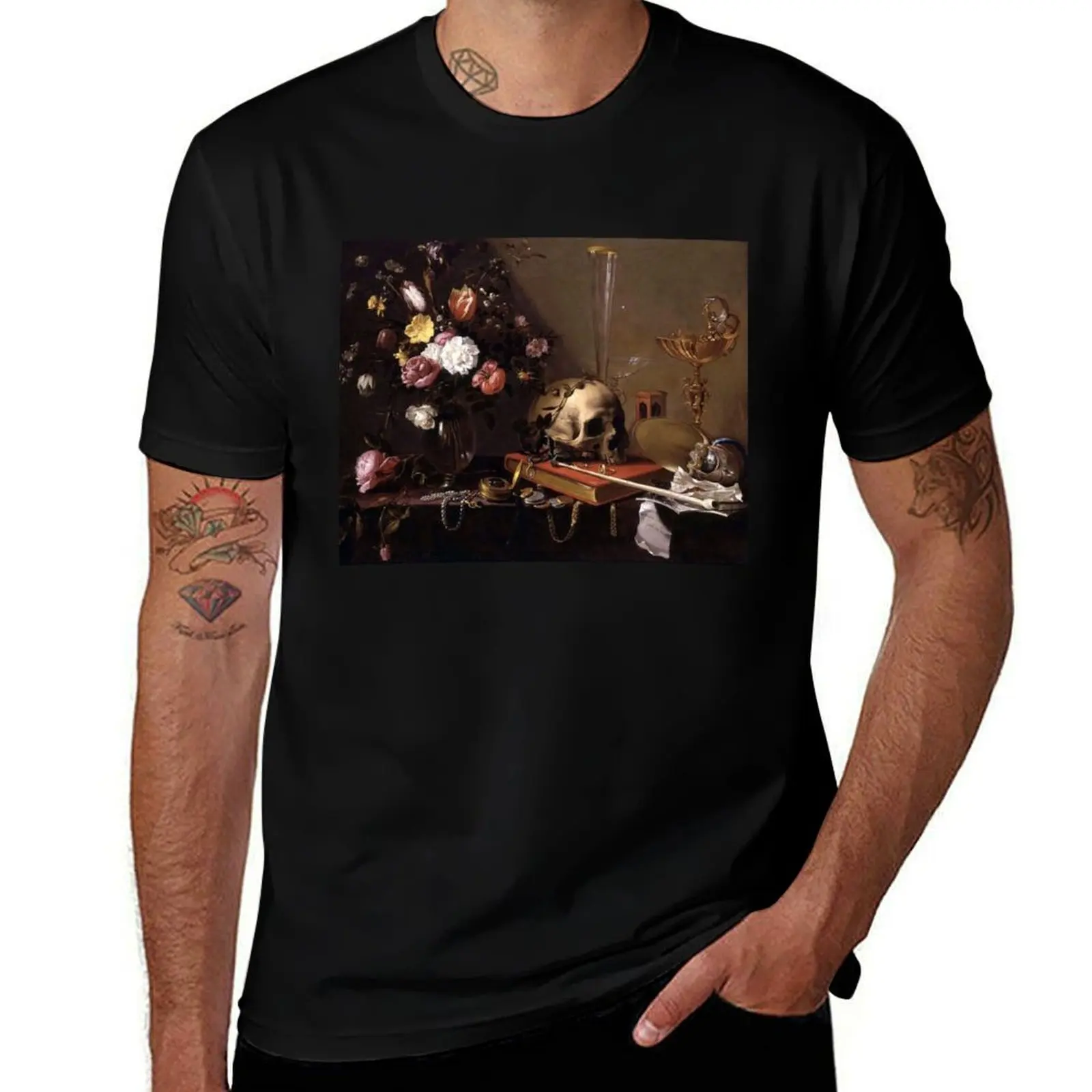 Vanitas - Still Life with Bouquet and Skull - Adriaen van Utrecht T-Shirt Running Performance Short Sleeve Tee T-Shirt