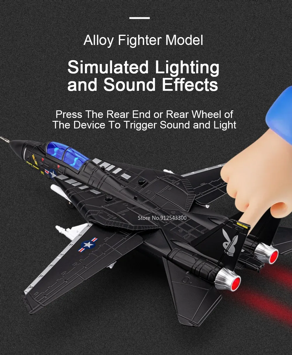 1:32 A-10 Thunderbolt II F-14 Fighter Model Toy Foldable Wheels Metal Body Airplane Sound Light Models Gifts for Children