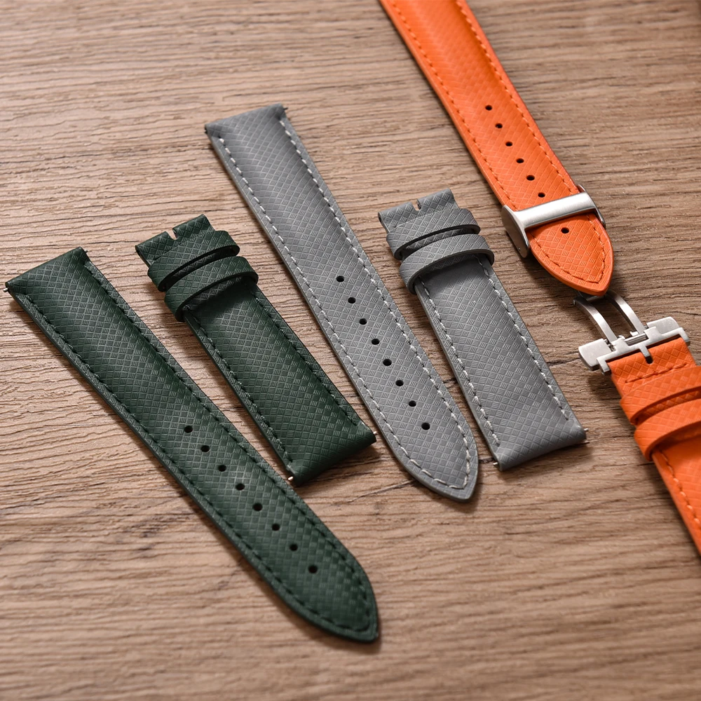 New Design FKM Rubber Sailcloth Strap 18/19/20/22mm Quick Release Leather Watch Band Universal Butterfly Buckle Band For Omega