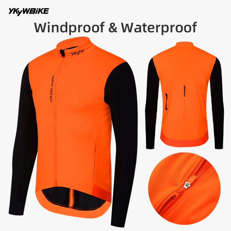 YKYW Men\'s Windproof Waterproof Long Sleeve Cycling Jacket MTB Bike Coat Bicycle Sports Windbreaker Double Zipper Cycling Jersey