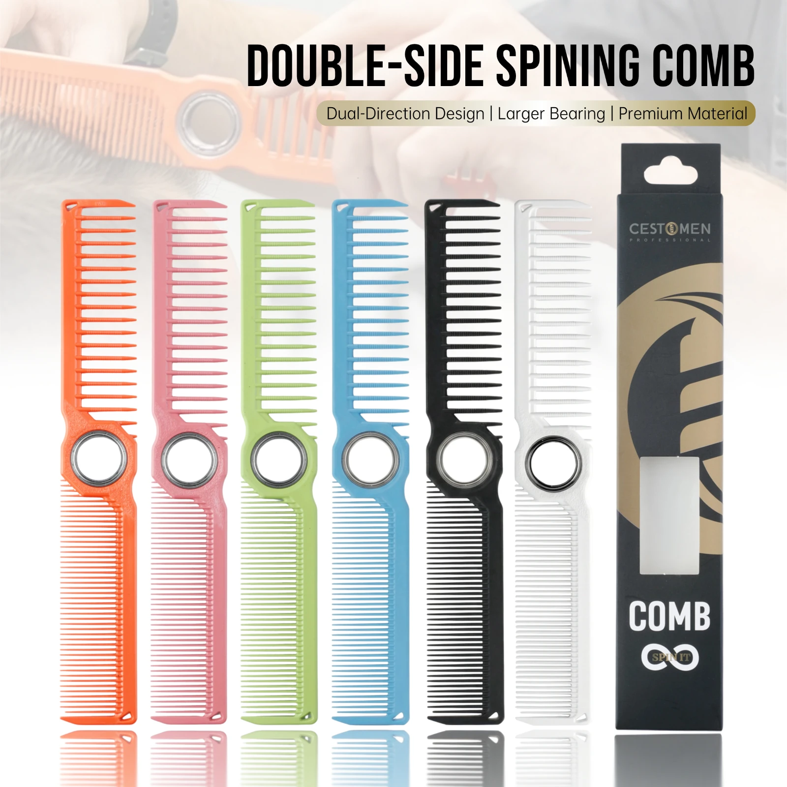 

360 ° Bearing Rotating Hair Comb Antistatic Double Sided Heat Resistant Hair Clipper Comb Salon Lightweight Hairdressing Tool
