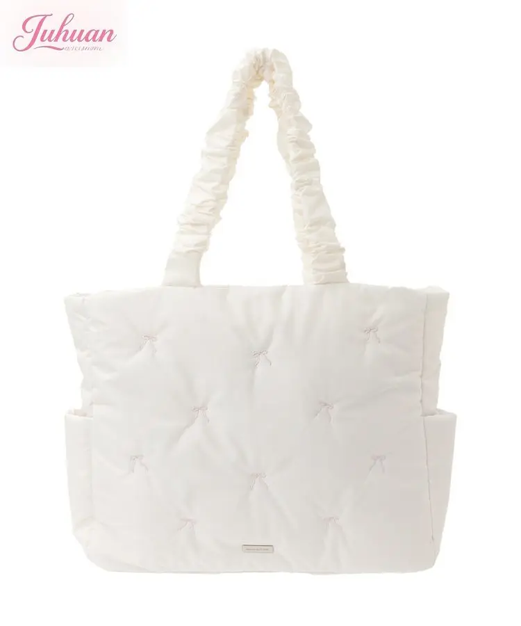 اليابانية 2025 الشتاء الحلو المطرزة القوس رقيق لينة الكتف المحمولة حقيبة ساعي عادية الحد الأدنى الرياح بوسطن حقيبة المرأة