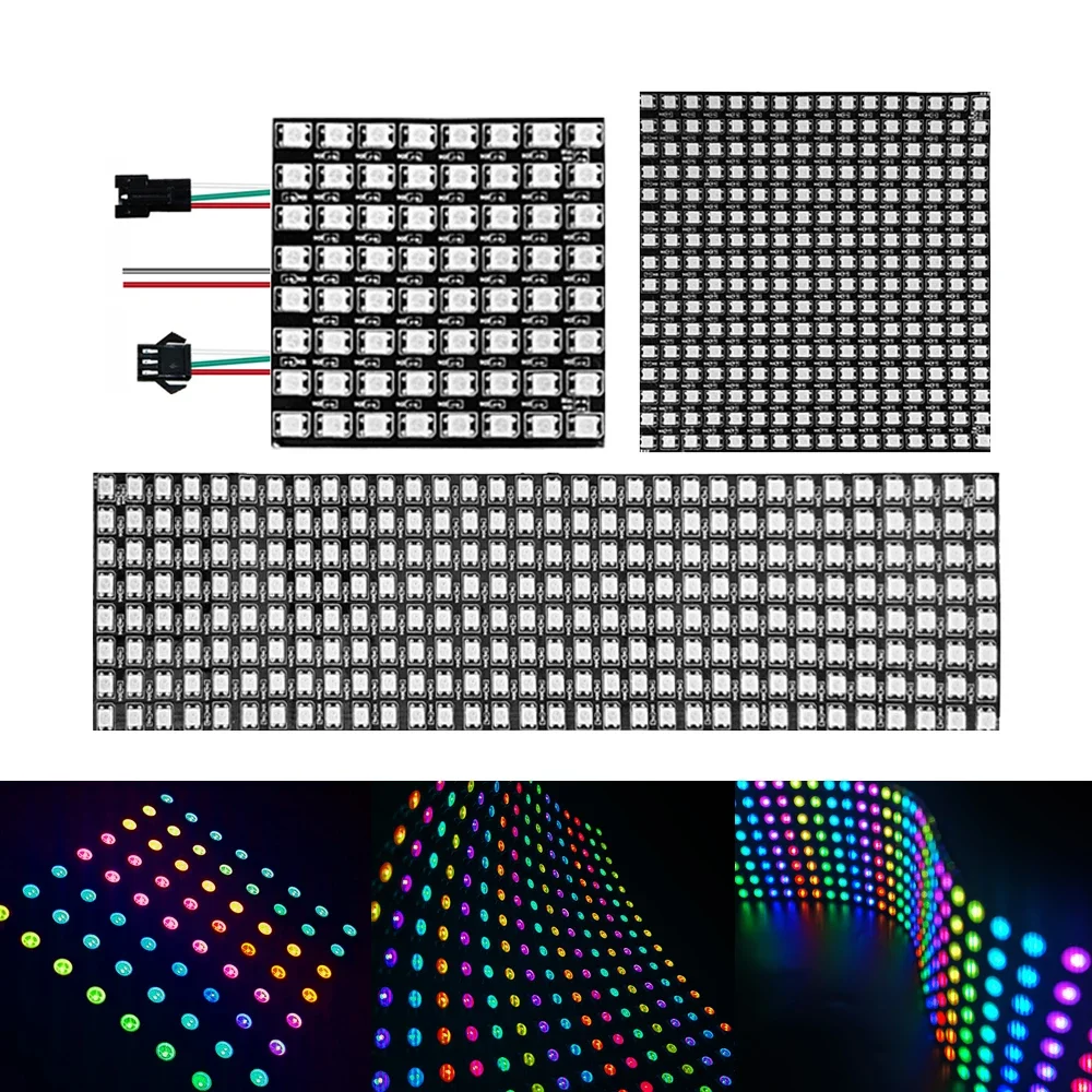 

DC5V WS2812B RGB LED Panel Light Individually Addressable Pixels Digital Module Matrix Flexible Screen WS2812 IC 8x8 16x16 8x32