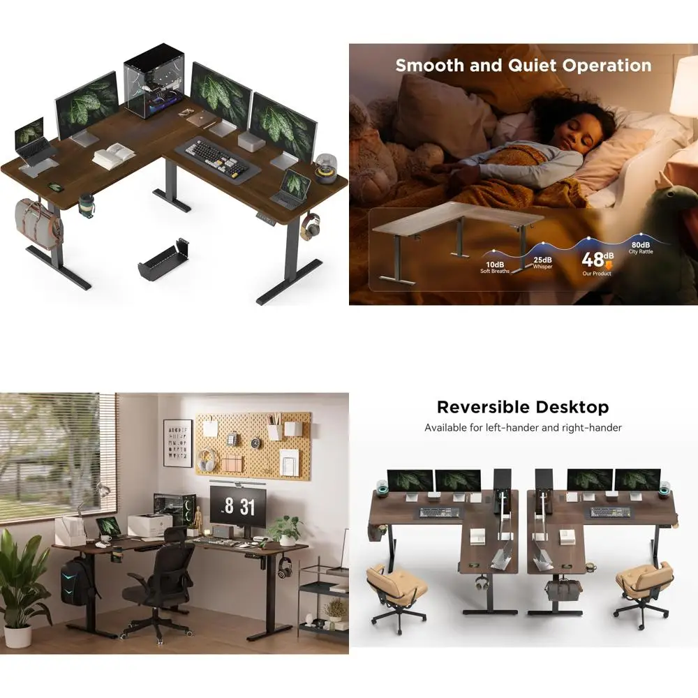 

Угловой стол с электрической регулируемой высотой и подстаканником, двусторонний L-образный, 63x55 дюймов для рабочих стоек