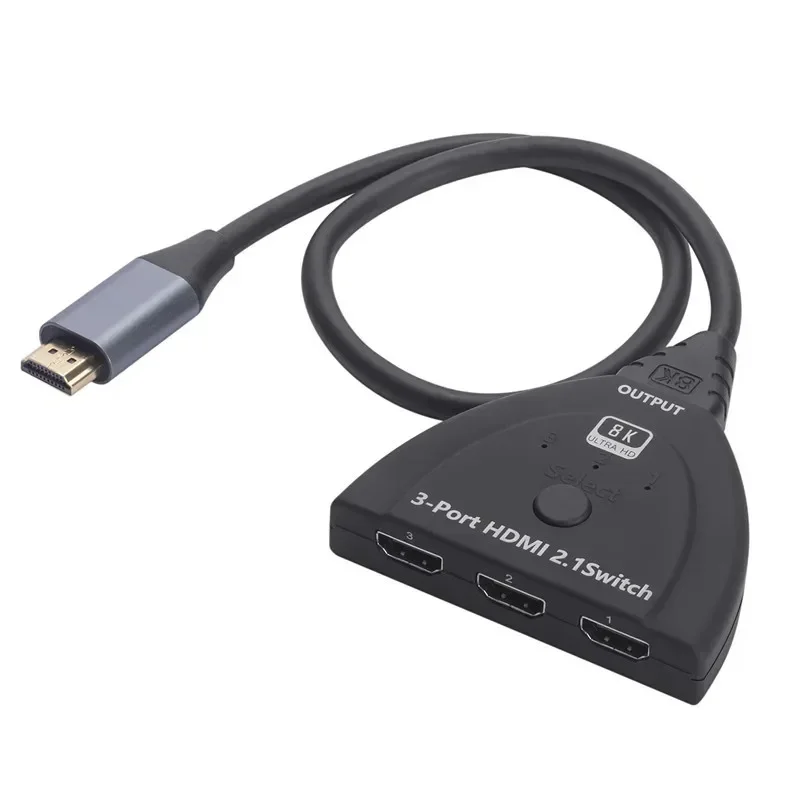 HDMI2.1 3 in 1 출력 스위치 케이블 3포트 스위처 선택기는 PS4/5 게임 콘솔 PC용 DTS/Dolby/HDCP2.3,8K@60Hz HDMI 2.1을 지원합니다.