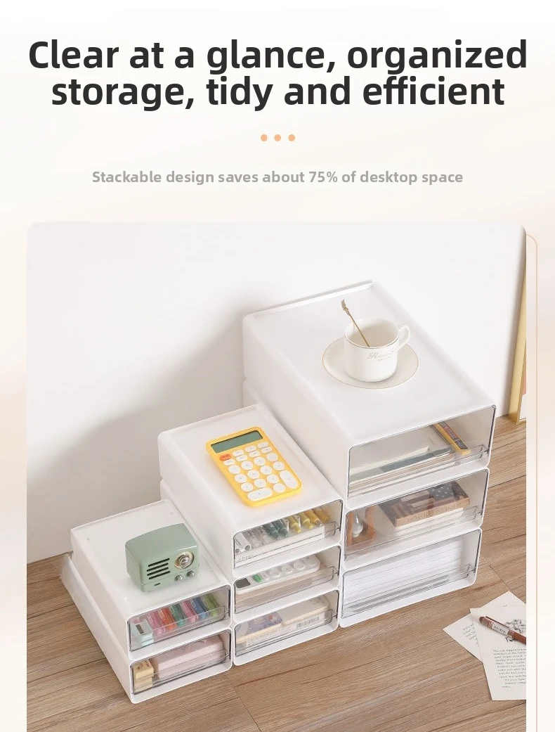 Transparent Desktop Storage Box Drawer Type Office File Storage Box Bedroom Study Stack Combination Portable Storage Cabinet