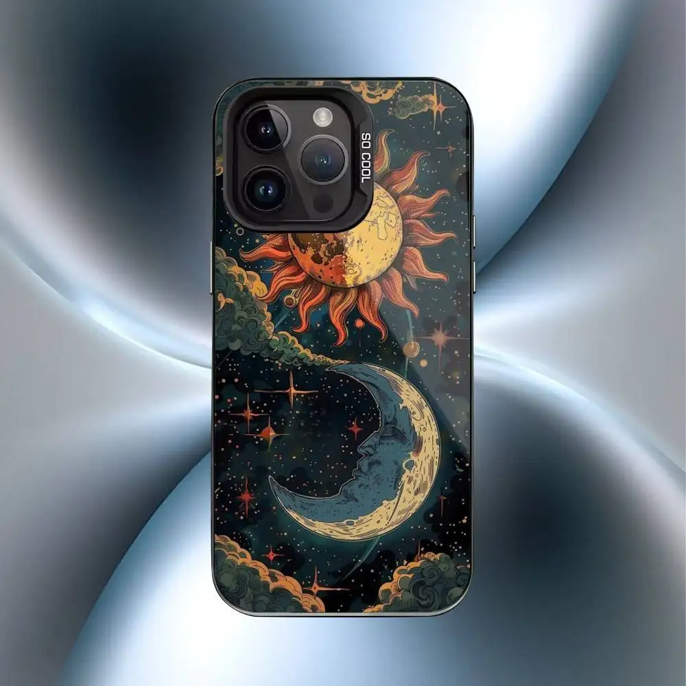 Coque de téléphone magnétique rétro Tarot Sun Moon Stars, étui antichoc mat pour iPhone17,16,15,14,13,12,11 Plus,Pro Max Black Candy