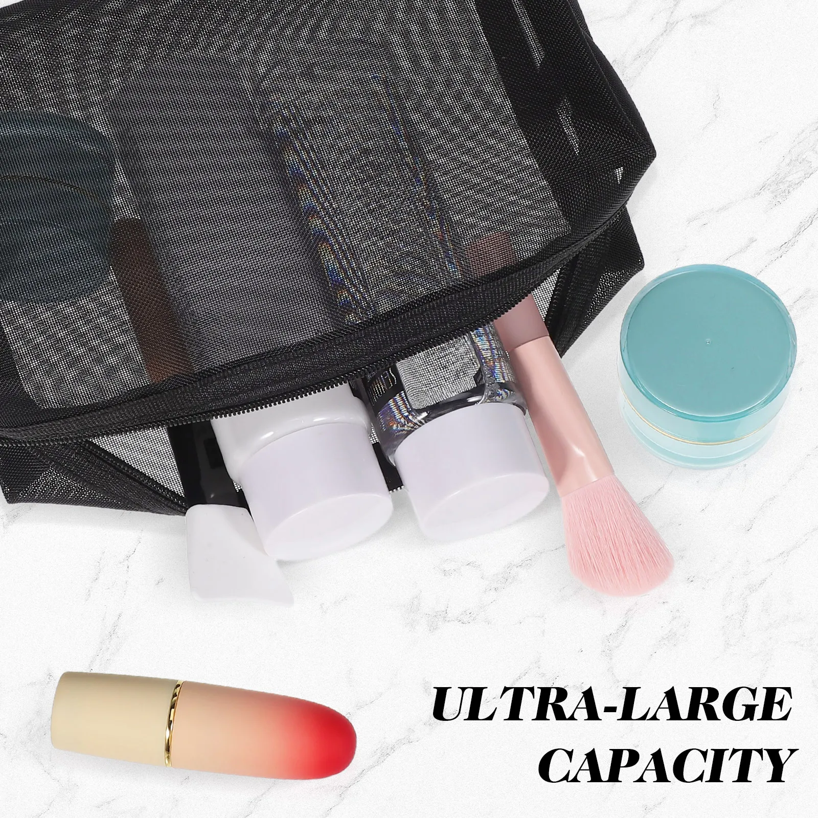 

3Pcs Mesh Bag Fine Nylon Women Makeup Travel Pouch Foldable Zipper Brush Mesh Zipper Pouch Bags Storage Organizer