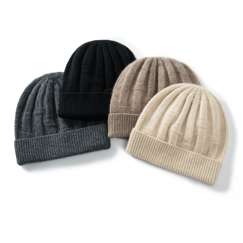 Winter New Hat for Men Knitted Korea Beanie Thick Skullies Hats Autumn Outdoor Warm Streetwear Cap Man 100% Cashmere Solid Hat