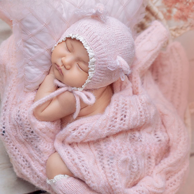 Newborn Photography Props Backdrop Knitted Outfits Posing Pillow Filling Blanket Theme Set for Studio Photo Shoot Photo Props