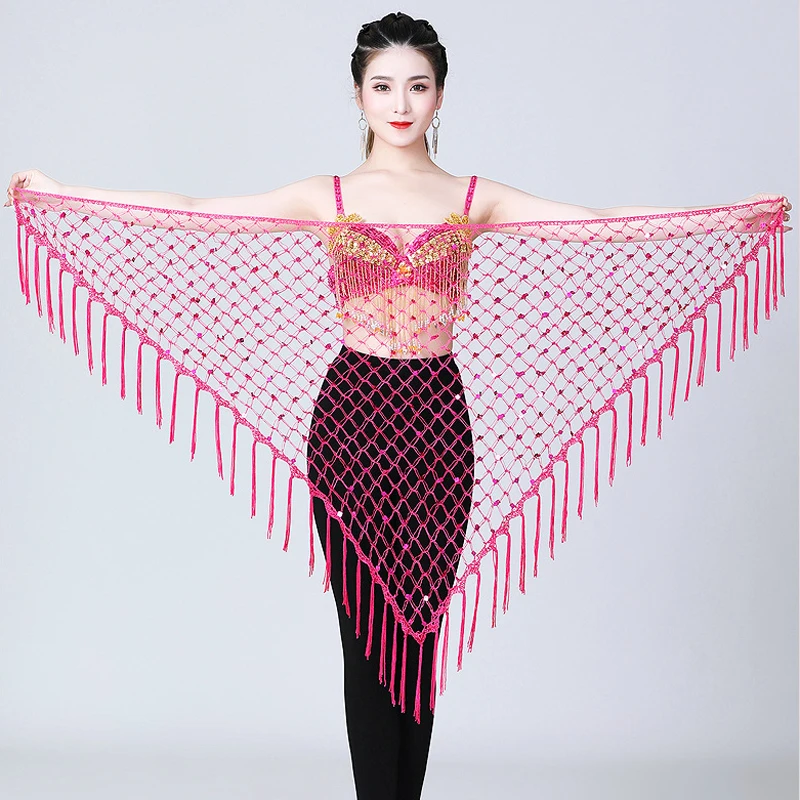 손의 삼각형 크로 셰 뜨개질 밸리 댄스 엉덩이 스카프 스팽글 벨트 밸리 댄스 엉덩이 스카프 밸리 댄스 액세서리 긴 술 벨트