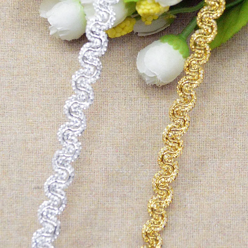 5m/16.4ft each pack Clothing Accessories Curve Gold silver lace trims Flower Fabric Dress HandMade sewing DIY crafts decoration