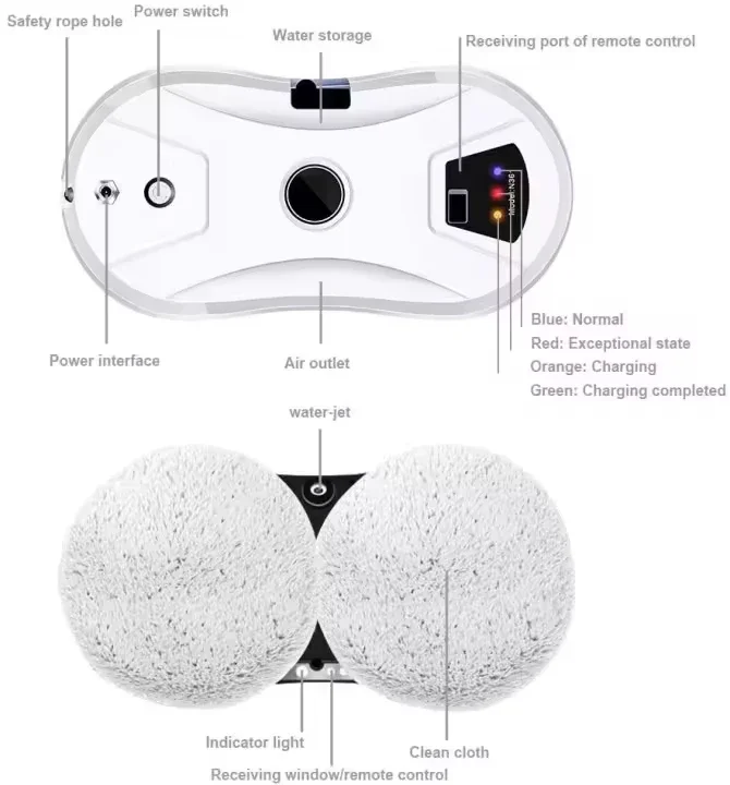 Rechargeable Cordless Wireless Window Vacuum Cleaner Wall Glass Windows Cleaning Robot with Auto Spray