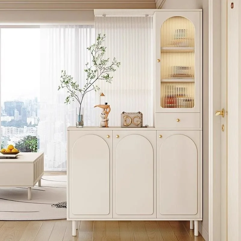 

Entrance cabinet, living room, wine cabinet, Changhong glass shoe cabinet, screen integrated cream style, modern entrance partit