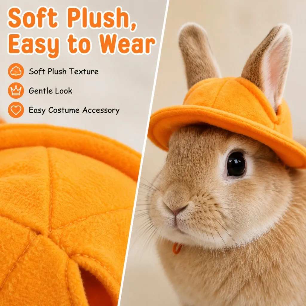 Small Pet Soft Felt Bucket Hat Adjustable Ear Hole Cap for Rabbit Guinea Pig Hamster Party Photo Costume Accessory, 2 Colors Opt view 5