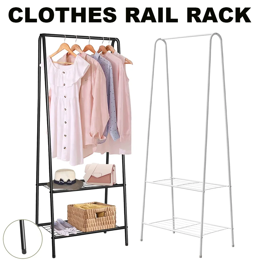 Standing Clothes Rack with Storage Shelves and Hangers