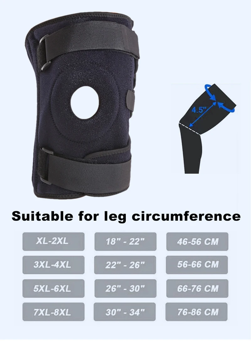 XL-8XL Große Sport-Kniebandage mit verstellbarem Riemen, Silikon-Feder-Kniestütze, Patella-Schutz, Knieschoner zum Laufen, Wandern – Detail 1