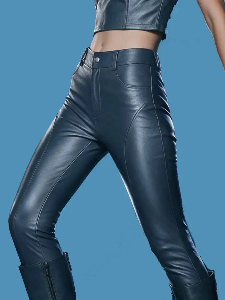 Women Latex PU Pants Shaping Nightclub Stage Dance Tights Shiny Slim Legging Double Sides PU Leather Elastic Pencil Pants Plus