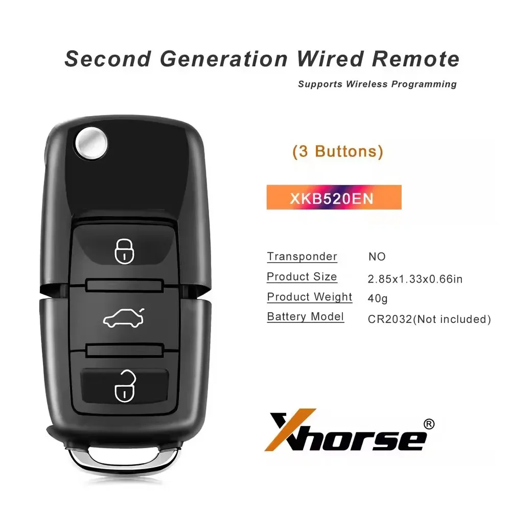 Xhorse XKB520EN Second Generation Replaced of XKB501EN Wire Remote Key for VW B5 Flip 3 Buttons Supports Wireless Program