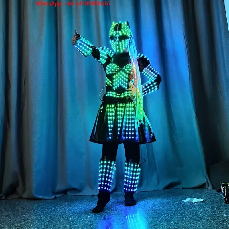 

LED Luminous Robot CostumeLED Girl Robot Costume With Rechargeable Luminous Armor Coloul Cloth Suits And Helmet For Women For