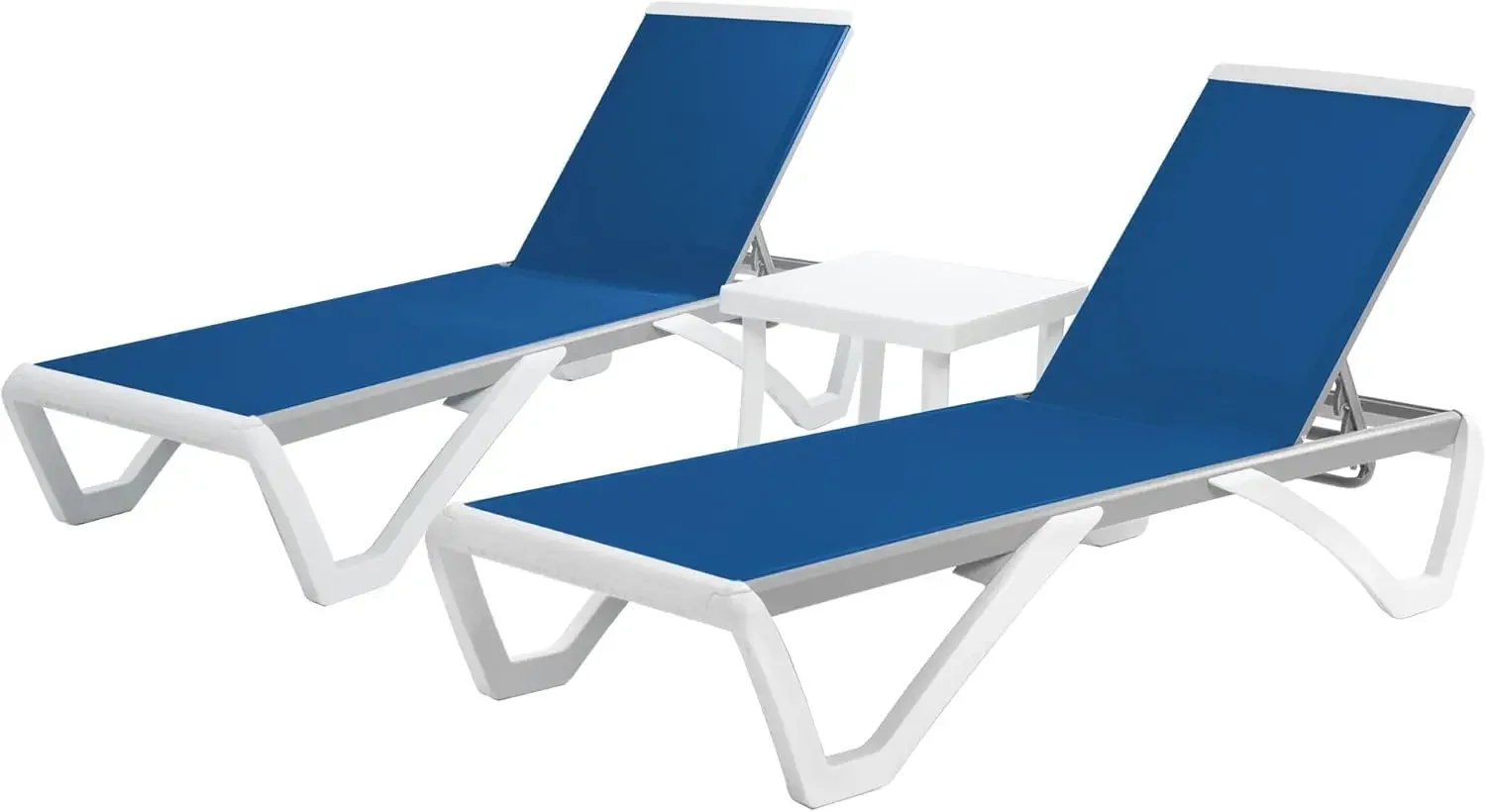 Silla ajustable reclinable para exteriores para tomar el sol, playa, patio, juego de salón o mesa de patio (textileno gris sin mesa)