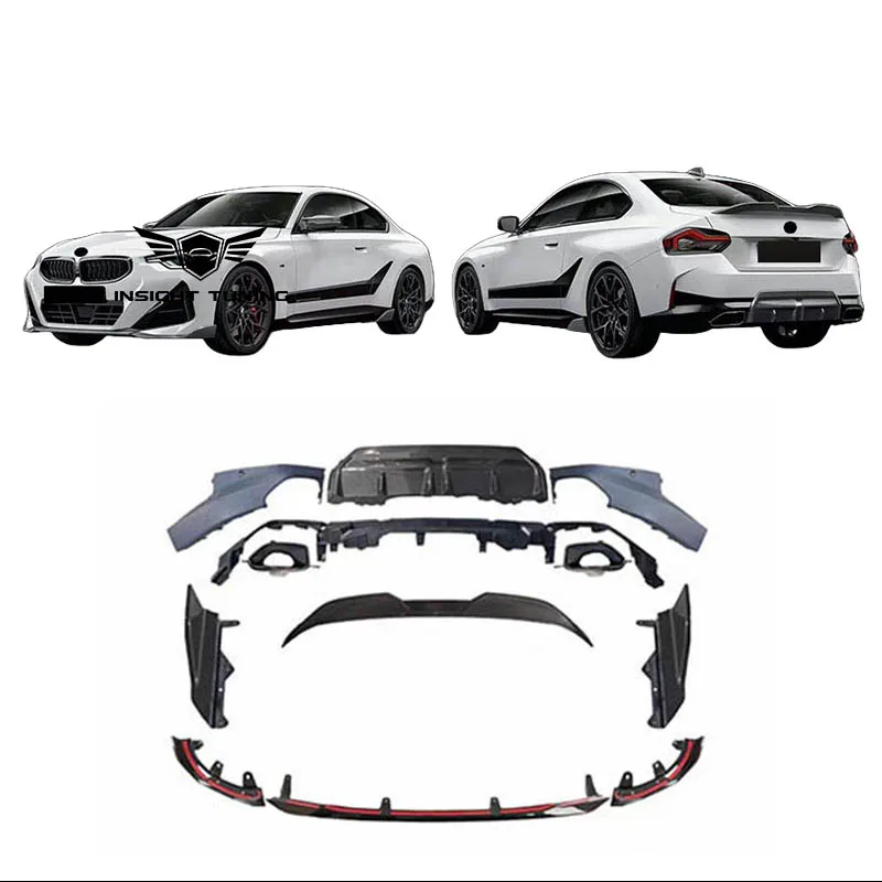 

2022 + глянцевый черный Автомобильный бампер, передняя губа, задний диффузор, 2 серии, комплект кузова купе для Bmw G42, обновление до МП, стильный комплект кузова