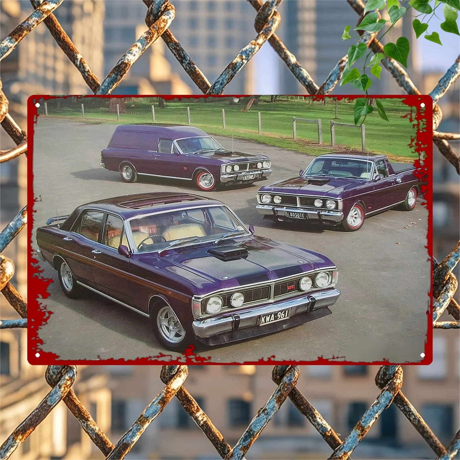 Durable Build | Vintage Purple Classic Car Metal Wall Art,  - Iron Decor Featuring Iconic Models for Home,Bedroom Decora