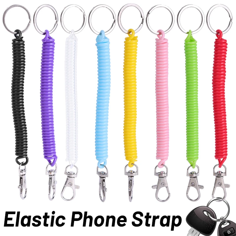 Mobile Phone Spiral Retractable Spring Coil Keychain Theftproof Anti Lost Stretch Cord Safety Key Ring with Metal Lobster Clasp