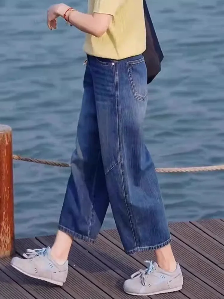 

Женские джинсы с высокой талией и широкими штанинами, повседневные прямые тонкие джинсы, осенняя новинка, свободные джинсы-буткат из денима