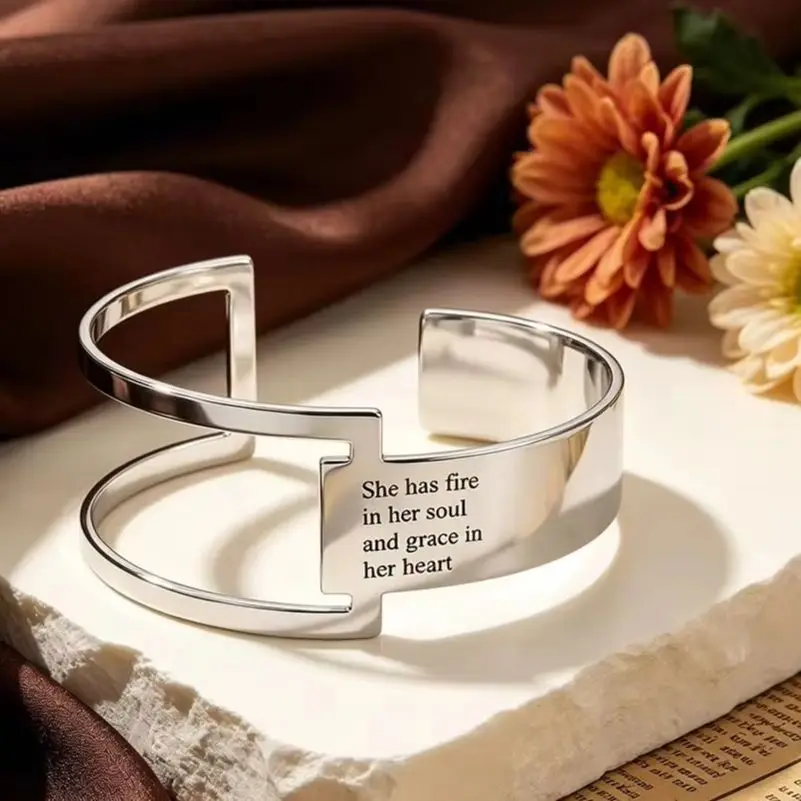 Custom Name Open Cuff Bracelet Stainless Steel Personalized Elegant Jewelry Gift Girlfriend Wife Daily Fashion Holiday Accessory