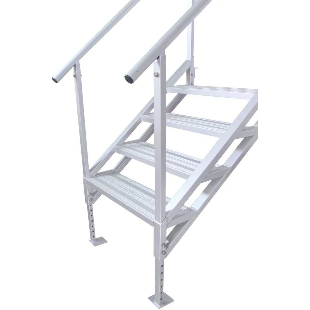 Jumbo-Tread 4-Step Dock Stairs with Railing Durable Aluminum Adjustable Legs 500lb Capacity Traction Strips Kids Pets Adults