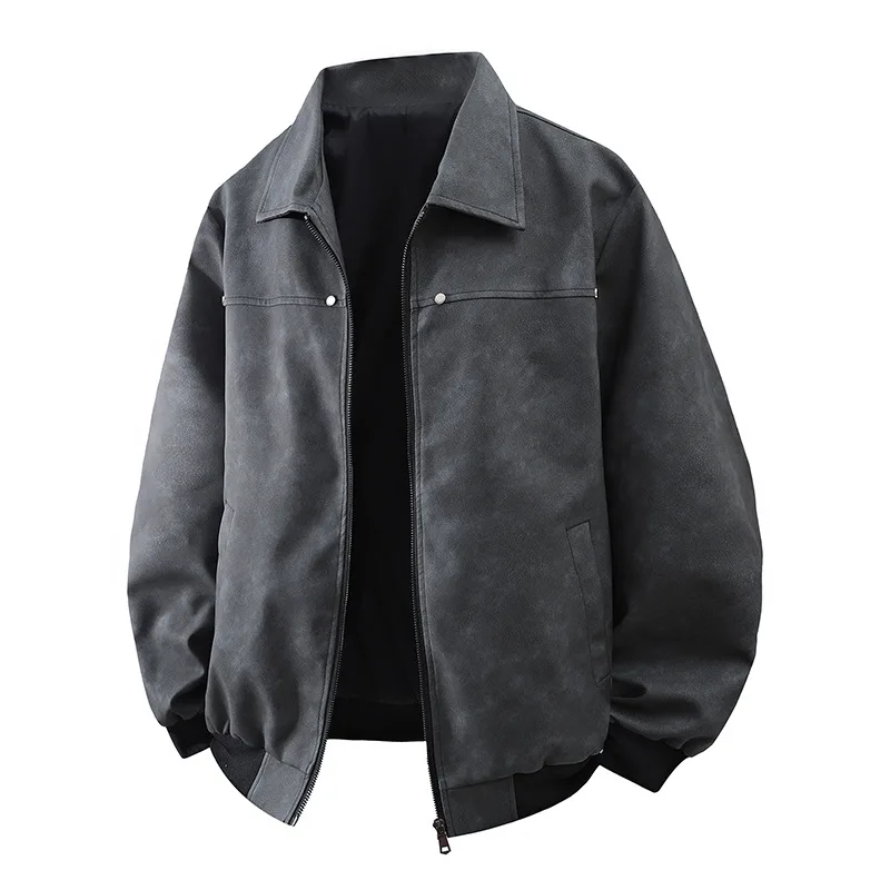 Men's Vintage Lapel Leather Jacket Spring Autumn New Style European Size mid You American Retro Coat Hong Kong Style Jacket
