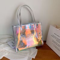 Women's Jelly Tote Bag Waterproof Transparent PVC Laser Bag Summer Trend Beach Bag Large Capacity Shoulder Bag