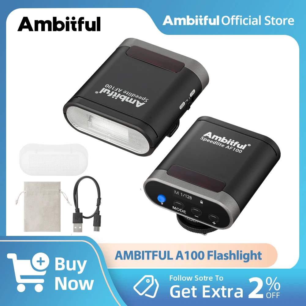 

Ambitful AF100 Mini Camera Flash GN12 5600k Speedlite Standard Hot Shoe Mount for Sony Canon Nikon Pocket Camera Speedlite