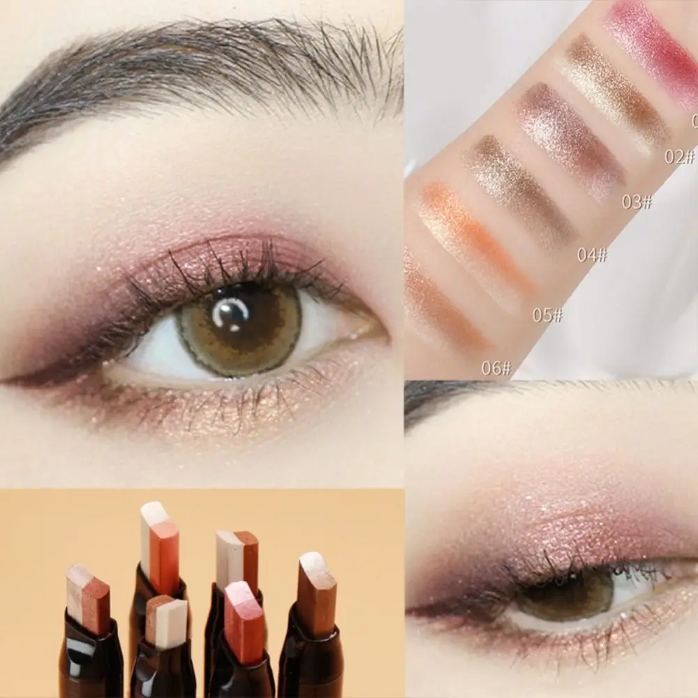 Vara de Sombra Dupla Cor para Mulheres, Veludo, Glitter, Gradiente, Perolado, Caneta de Sombra, Shimmer Bicolor, Natural, 2 em 1