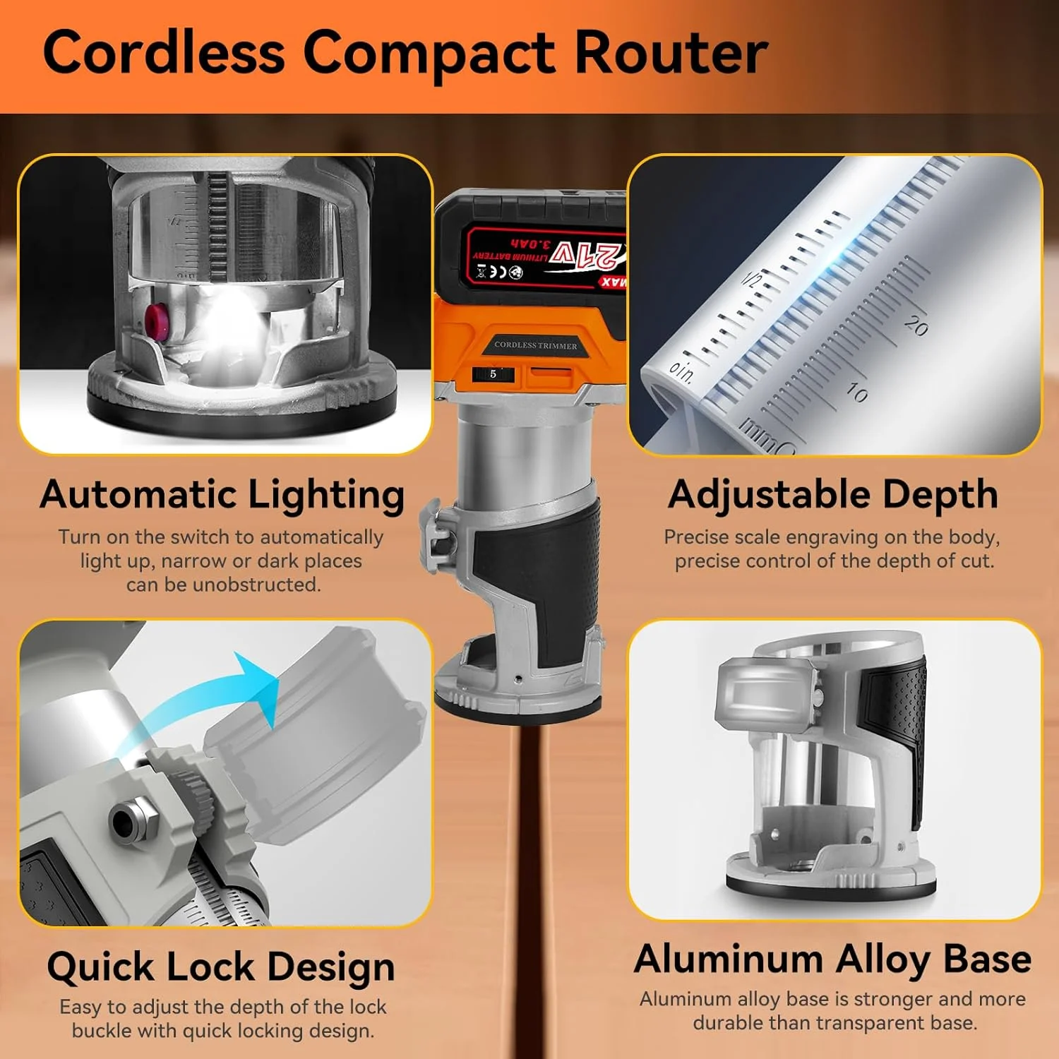 800W 6 Speed Brushless Cordless Trimmer Wood Router Tool Milling Engraving Slotting Machine Trimmer for Makita