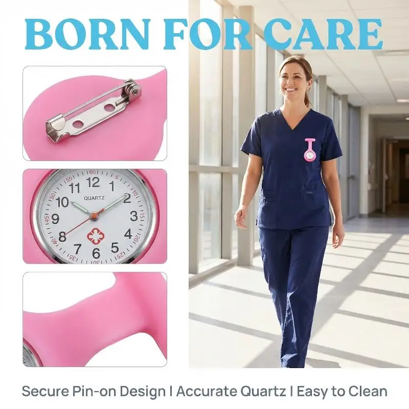 Chest Silicone Nurse Watch for Women  Quartz Movement Pocket Brooch for Uniforms in Hospital and Healthcare