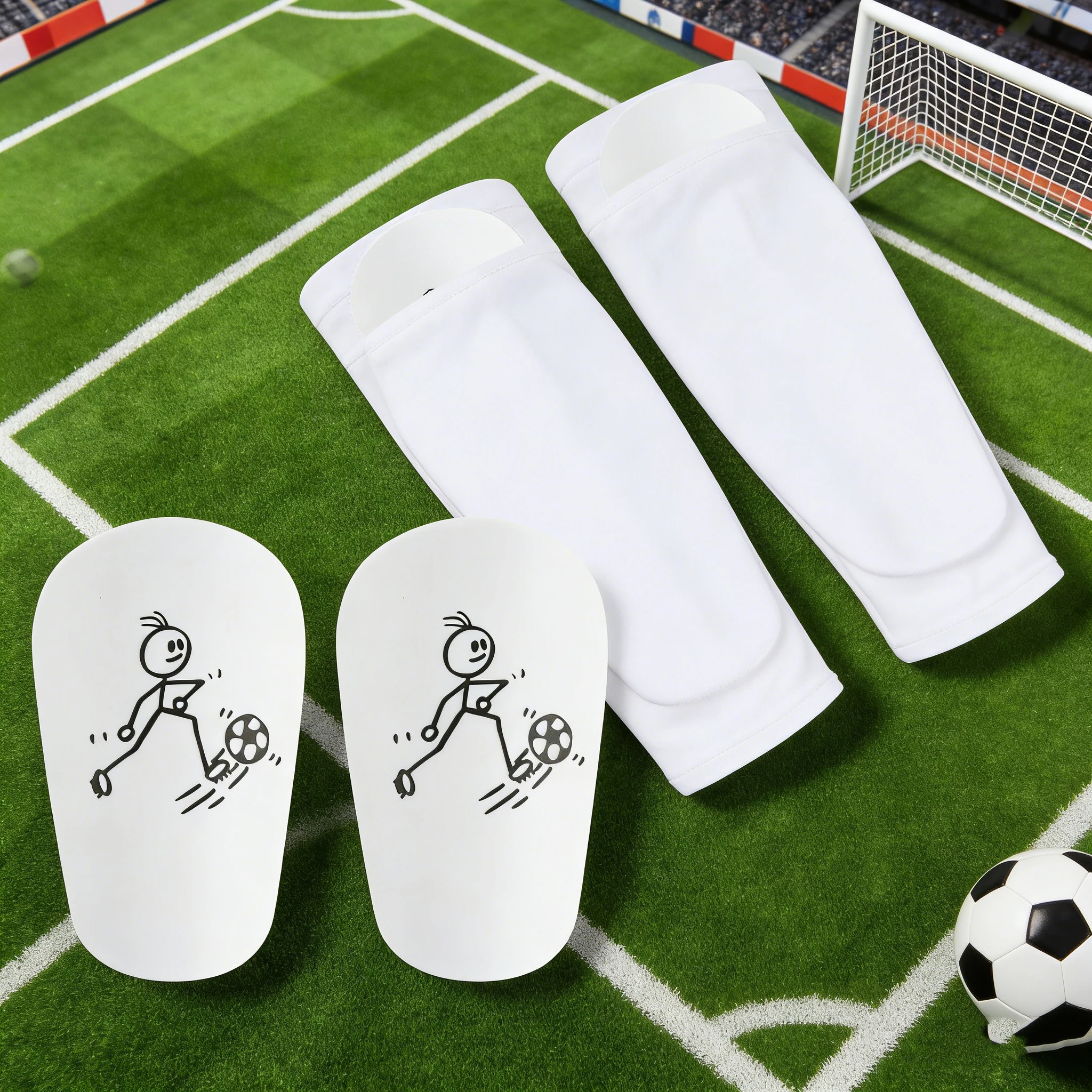 

1 пара футбольных щитков для голени + 1 пара спортивных носков с открытым верхом, футбольные аксессуары, удобные в носке.