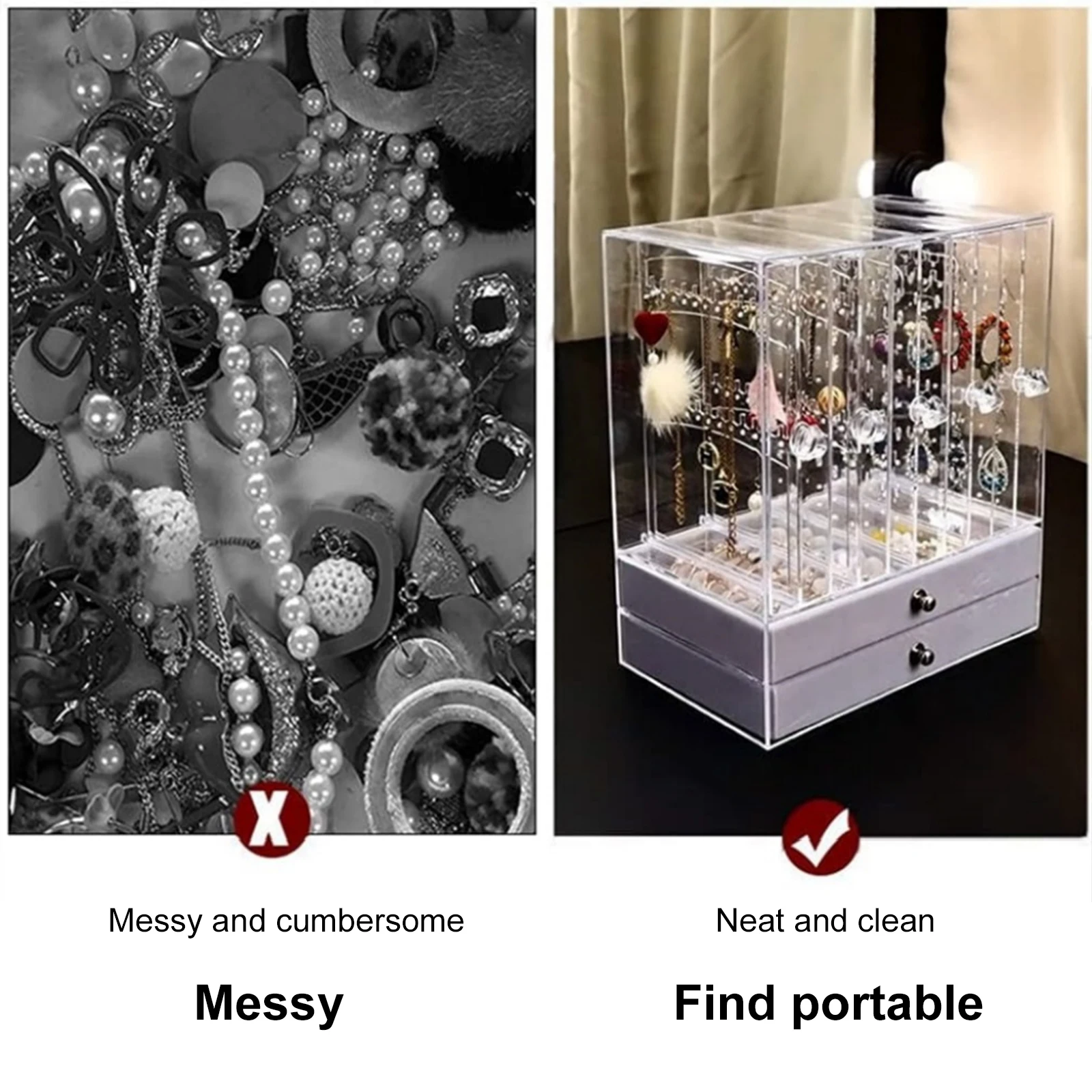 

Vertical Drawer Earring Display Stand with Slide-Out Drawers Jewelry Hanger Storage Box for Bracelets Rings and Accessories