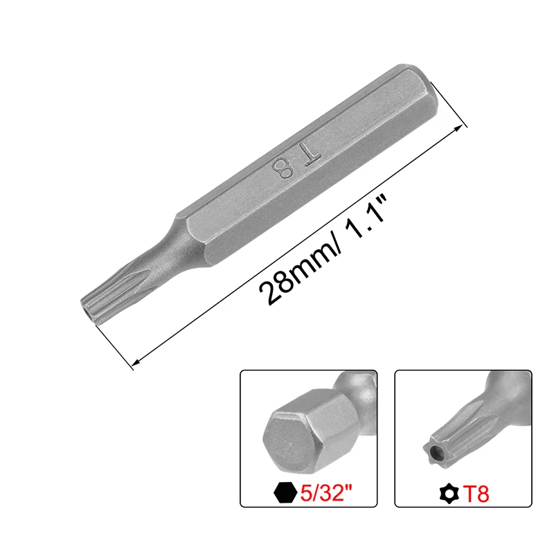 Puntas de destornillador Torx T2 T5 T6 T8, vástago hexagonal de 5/32 pulgadas, Kit de brocas de destornillador de cabeza hexagonal, herramientas para herramienta eléctrica de 28mm de longitud