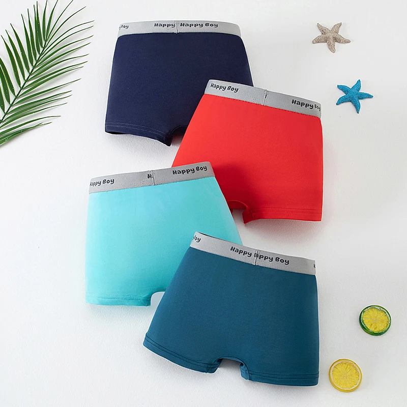 4-teiliges Set Jungen-Unterwäsche für alle Jahreszeiten, einfarbig, schlicht, bequeme Boxershorts mit elastischem Bund, Kinder-Shorts für Zuhause – Detail 6