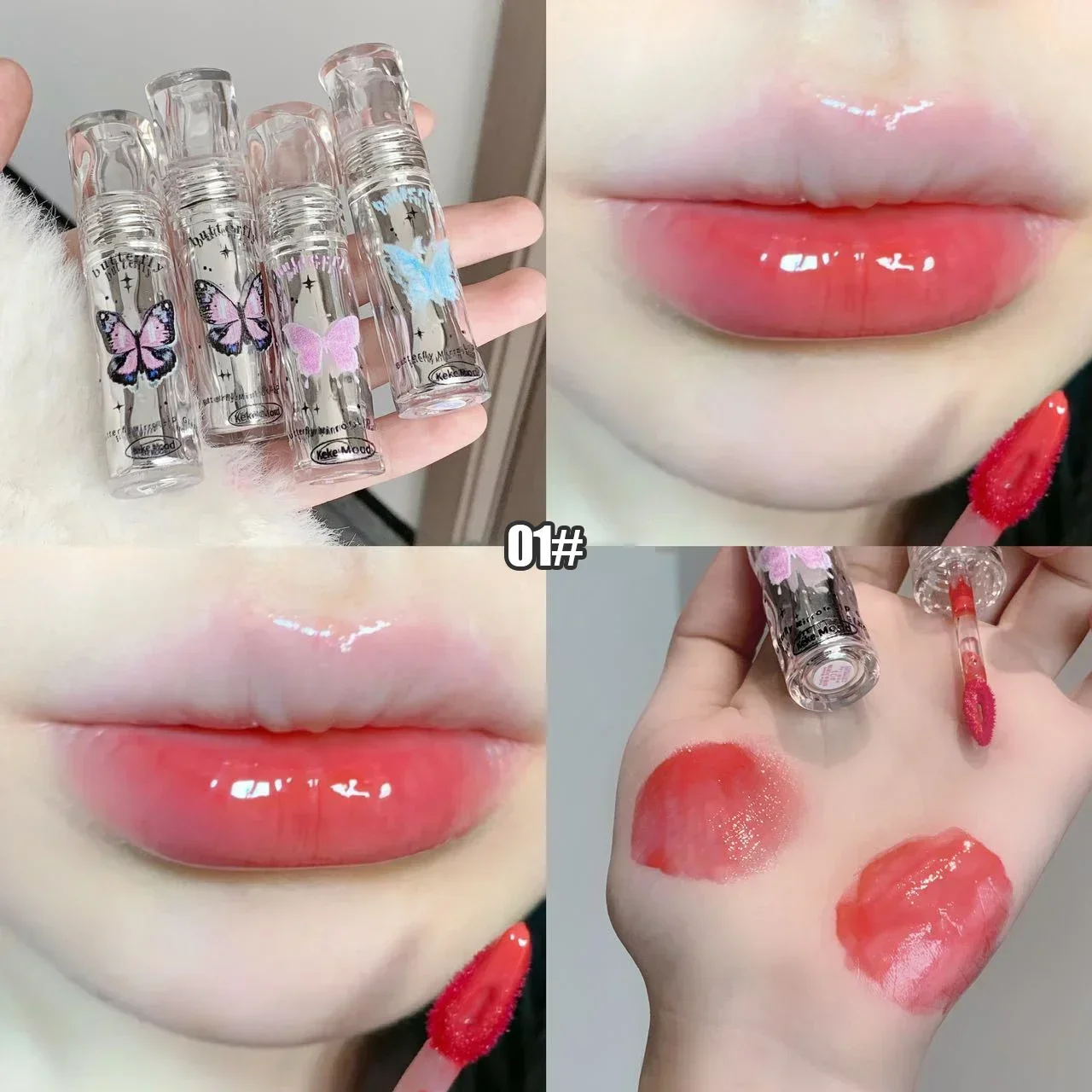 Spiegelwasser-Lipgloss, feuchtigkeitsspendend, aufpolsternd, nicht klebrig, Gelee, rote Vollheit, Lippentönung, silberne Röhre, Spiegel, flüssiger Lippenstift, Make-up