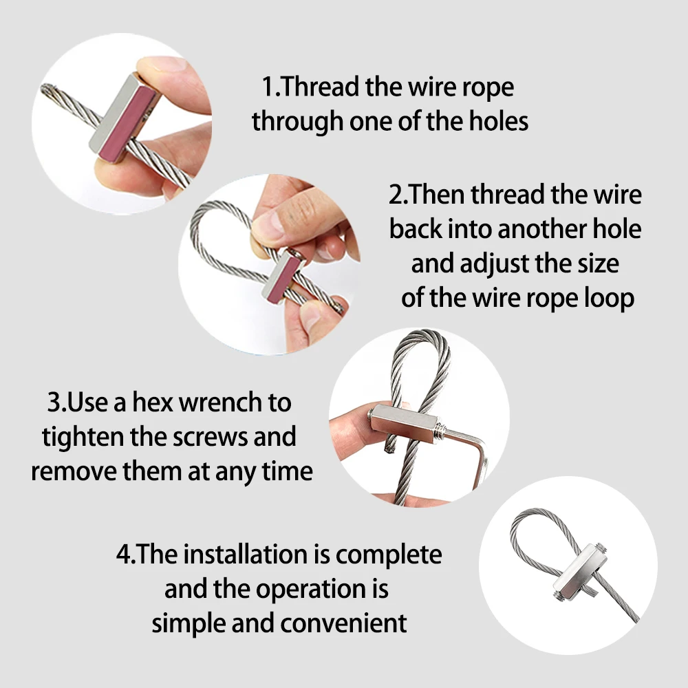 1-20PCS For 4mm Adjustable Heavy-Duty Fixture, Steel Wire Rope Clamp, Cable Clamp, Metal Clamp, Sling Fastener, Send Hex Wrench.