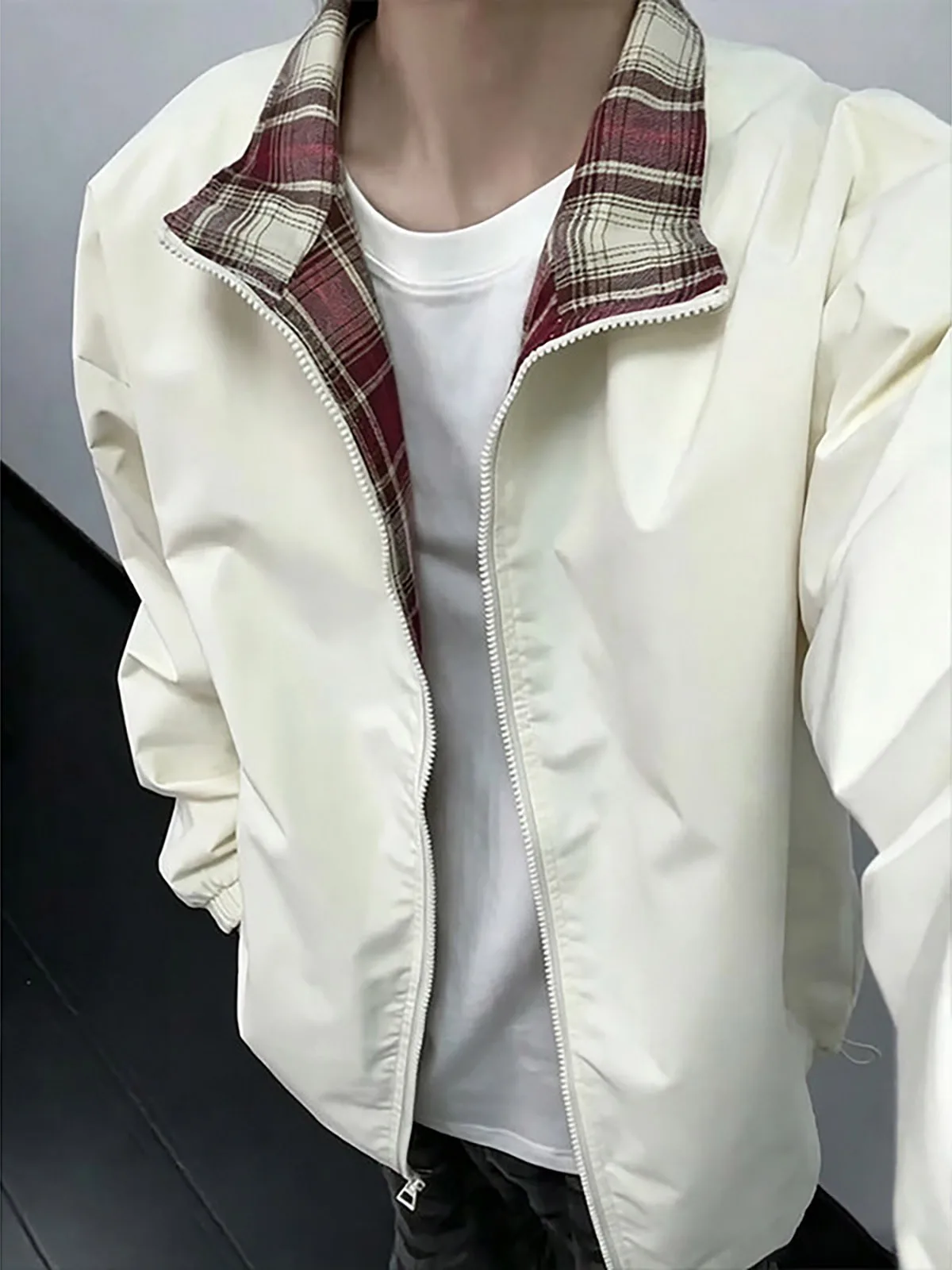 American Style Blue Plaid Jacket Men's Autumn High Sensation Sport Flight Jacket Short Couple Baseball Uniform Casual Loose Fit