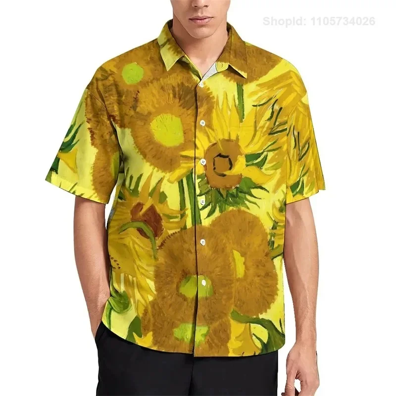 3D Printed Sunflower Plant Blouses Purple Flower Graphic Beach Shirts For Men Clothes Vacation Y2k Short Sleeve Boy BTee