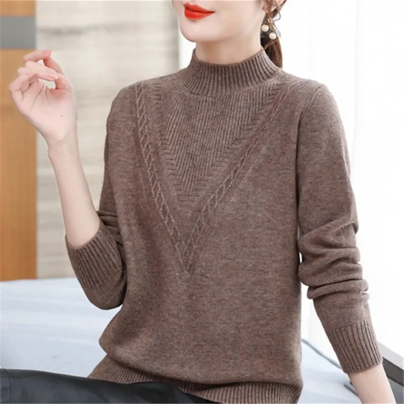 

Turtleneck Sweater Women Fashion 2024 New Stretch Tops Women Knitted Pullovers Long Sleeve Bottoming Knitted Sweater