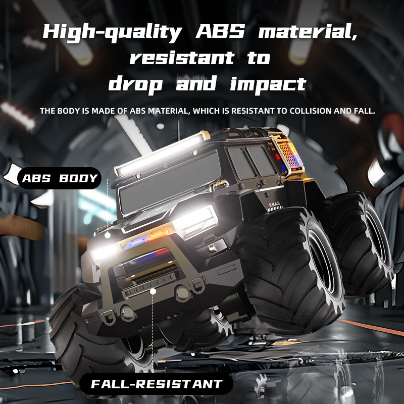 Amphibious remote-controlled off-road vehicle, waterproof charging, four-way lighting, police car, children's racing gift
