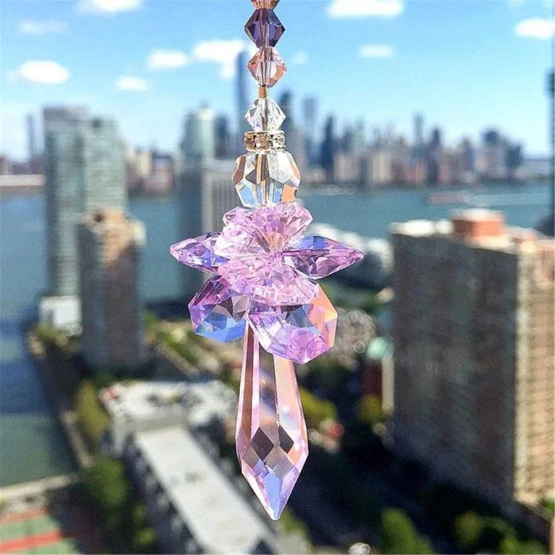 Modern Rainbow Crystal Ornaments Angel Chakra Suncatcher Car Charm Pendant Door Wall Window Wind Chimes Hanging Room Home Decor