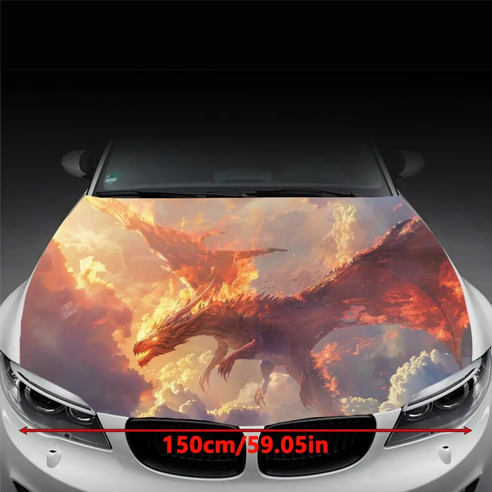 Sky Soaring Flame Dragon Print Car Hood Wrap Color Vinyl Sticker Truck Graphic Bonnet DIY Auto Accessories Decoration Wrap Decal