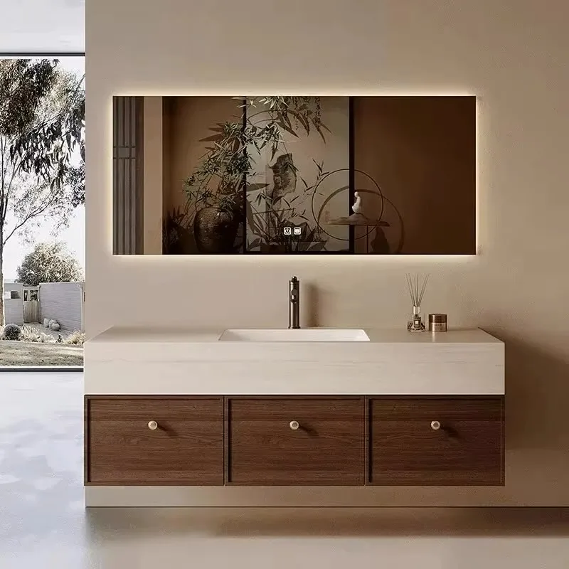 Bespoke Bathroom Cabinets Dark Brown Bathroom Vanity 55 In Wall Hung Vanity Unit With Mirror Cabinet